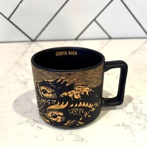 Starbucks Matte Black Gold Fish Costa Rica Stamp Ceramic Mug Cup 14oz 2016